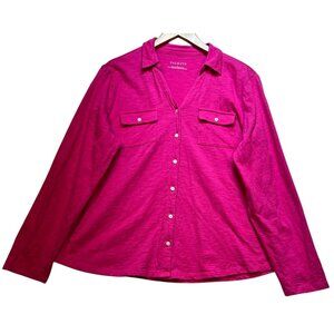Talbots Women's Button Down Shirt Blouse Long Sleeve Stretch Size L Pink Pockets